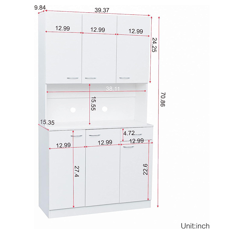 White Freestanding Floor with 6-Doors Microwave Stand Sideboard Buffet Hutch Cupboard Tall Storage Cabinet for Dinning Room