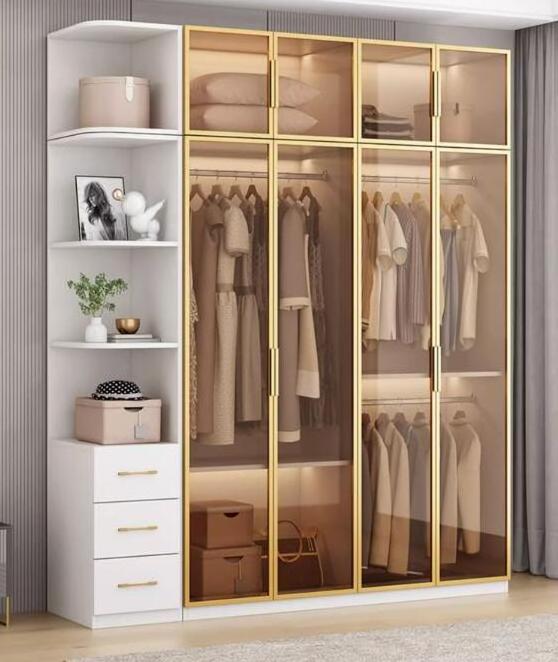 Glass wardrobe household bedroom light luxury flush door wardrobe  master customizable glass door wardrobe