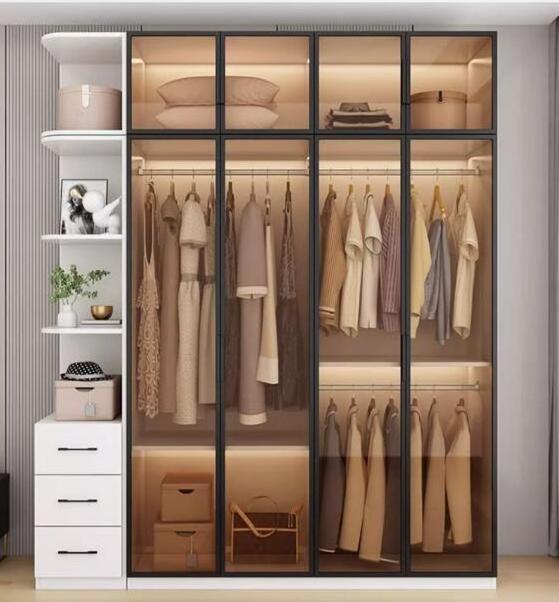 Glass wardrobe household bedroom light luxury flush door wardrobe  master customizable glass door wardrobe