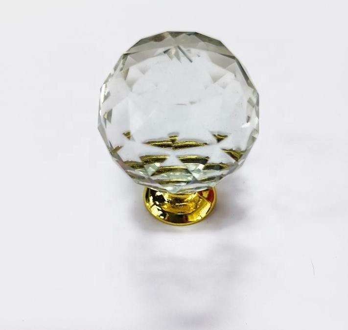 Hot Sale Elegance Glass Knob Collection Clear Brass Base with Satin Furniture Handle & Knob Crystal Sofa Buttons Decorative Butt