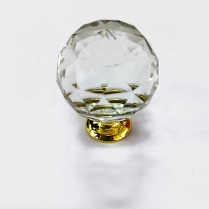 Hot Sale Elegance Glass Knob Collection Clear Brass Base with Satin Furniture Handle & Knob Crystal Sofa Buttons Decorative Butt