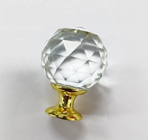 Hot Sale Elegance Glass Knob Collection Clear Brass Base with Satin Furniture Handle & Knob Crystal Sofa Buttons Decorative Butt