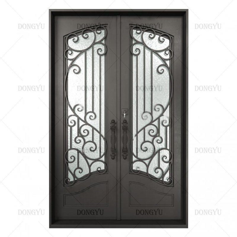 Dongyu High Quality Front Entry Iron Door Wrought Iron Doors Double Exterior French Door LowE Glass Insulation