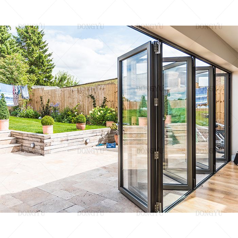 Low-E Tinted Glass Noiseless Trackless Accordion Space Saving Slid Smooth Aluminum Bi-fold Folding Sliding Door