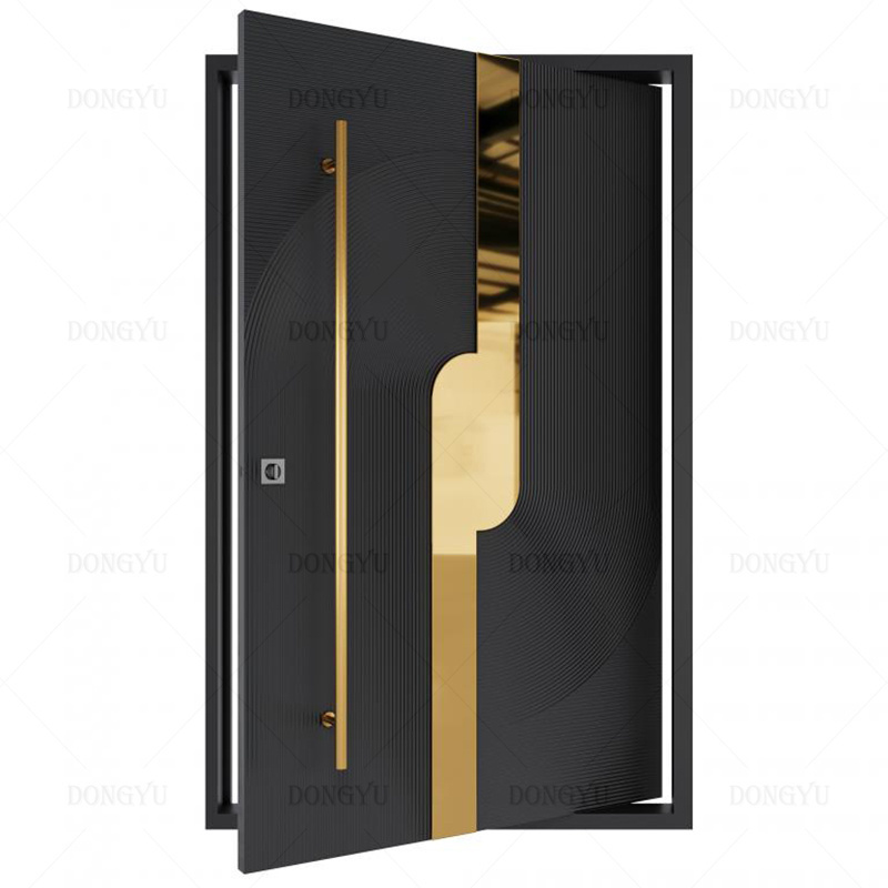 German Popular Main Entry EntranceToughened Waterproof Durable Lacquering Real Solid Wood Cast Aluminum Pivot doors