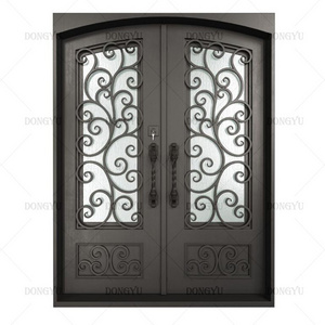 Dongyu High Quality Front Entry Iron Door Wrought Iron Doors Double Exterior French Door LowE Glass Insulation