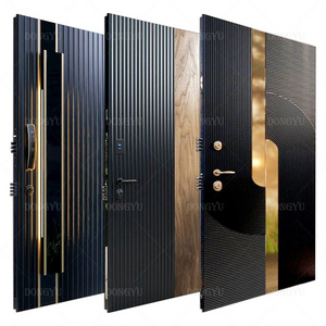 German Popular Main Entry EntranceToughened Waterproof Durable Lacquering Real Solid Wood Cast Aluminum Pivot doors