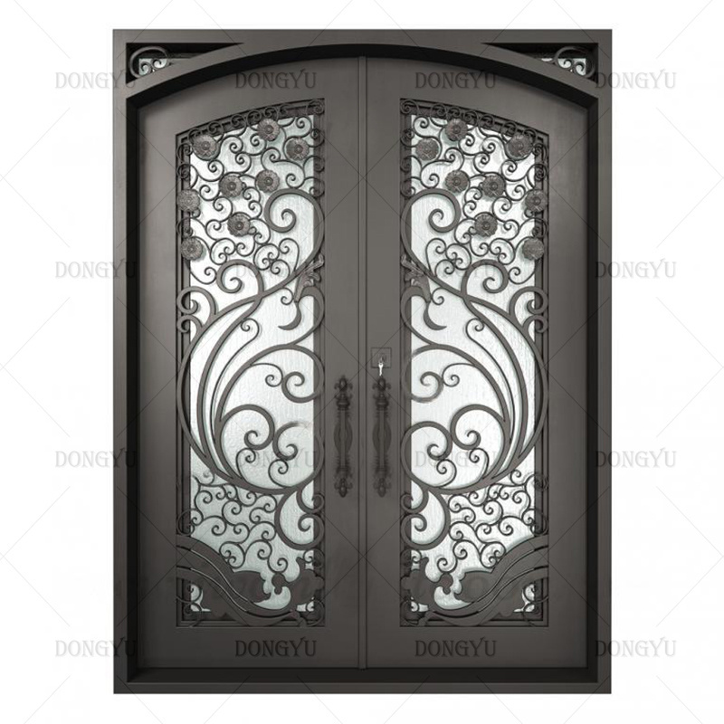 Dongyu High Quality Front Entry Iron Door Wrought Iron Doors Double Exterior French Door LowE Glass Insulation