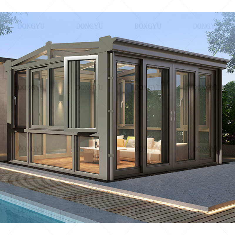 New homes glass window garden extension screened  sun shelter aluminum glass house sunroom for sale