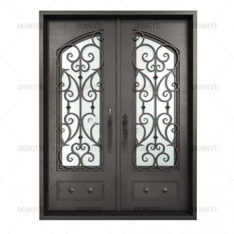 Dongyu High Quality Front Entry Iron Door Wrought Iron Doors Double Exterior French Door LowE Glass Insulation