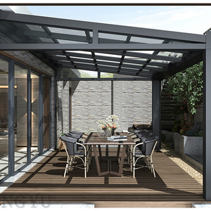 Manufacture outdoor retractable sliding solarium tent glass panels automatic roof glass house sunroom