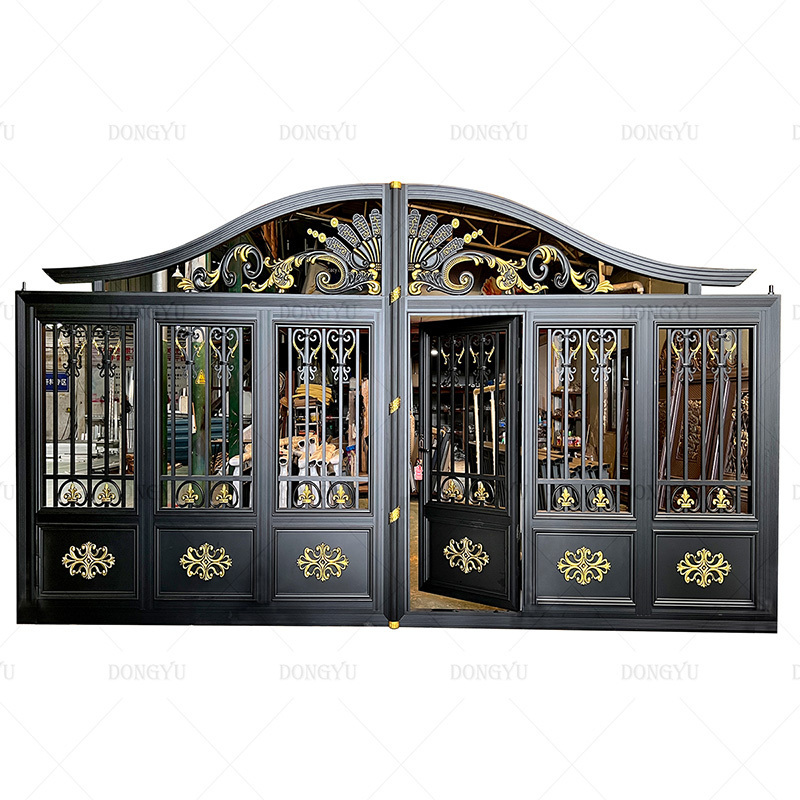 Arched Double French Art Glass Front Door Entrance Welded Wrought Iron Door For Home Main Cast Aluminum Door Cast Aluminum gate