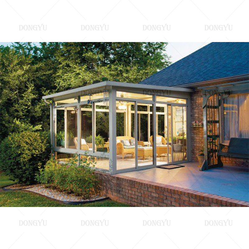 Manufacture outdoor retractable sliding solarium tent glass panels automatic roof glass house sunroom