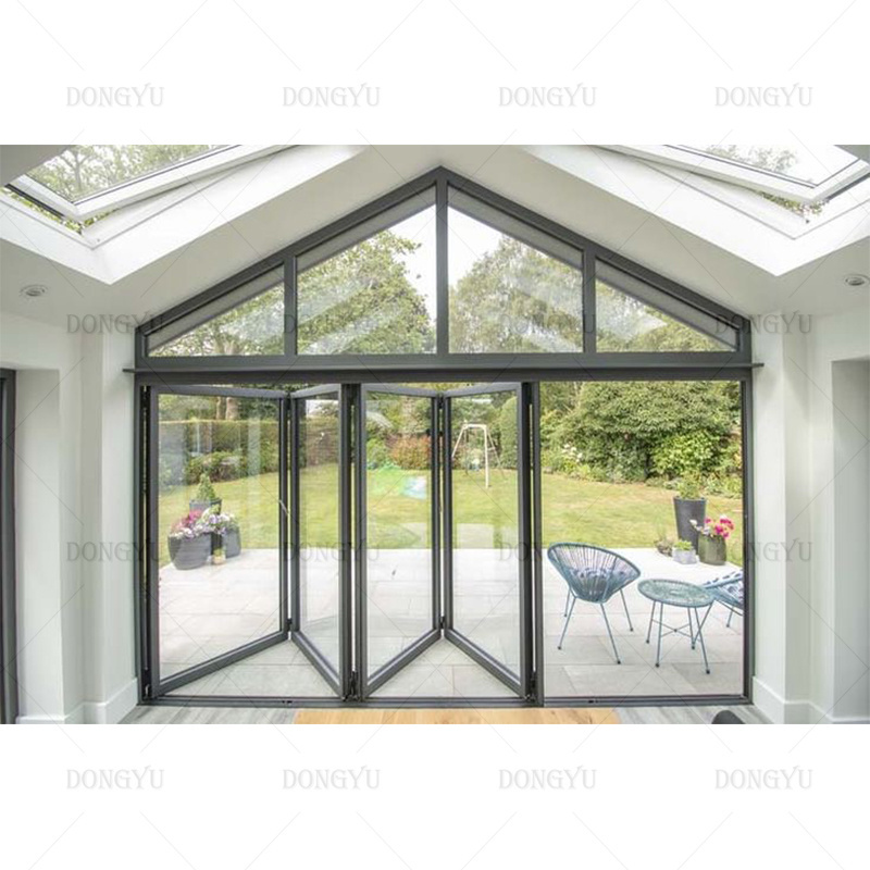 Low-E Tinted Glass Noiseless Trackless Accordion Space Saving Slid Smooth Aluminum Bi-fold Folding Sliding Door