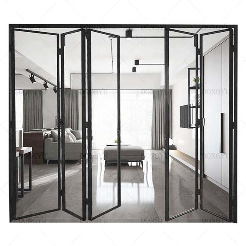 Low-E Tinted Glass Noiseless Trackless Accordion Space Saving Slid Smooth Aluminum Bi-fold Folding Sliding Door