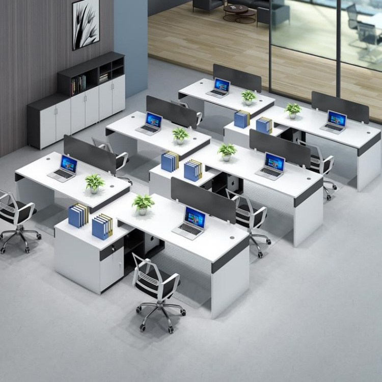 Modern 4 Person Workstation Office Partition 4 Person Cubicle Workstation L Shape Furniture Work Station