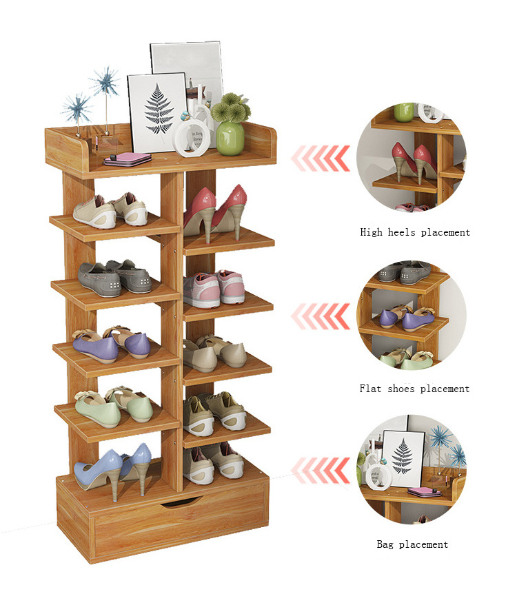 Simple Shoe Rack Household Shoe Cabinet Multi Layer Shoe Rack Multi Function Door Wooden Storage Rack