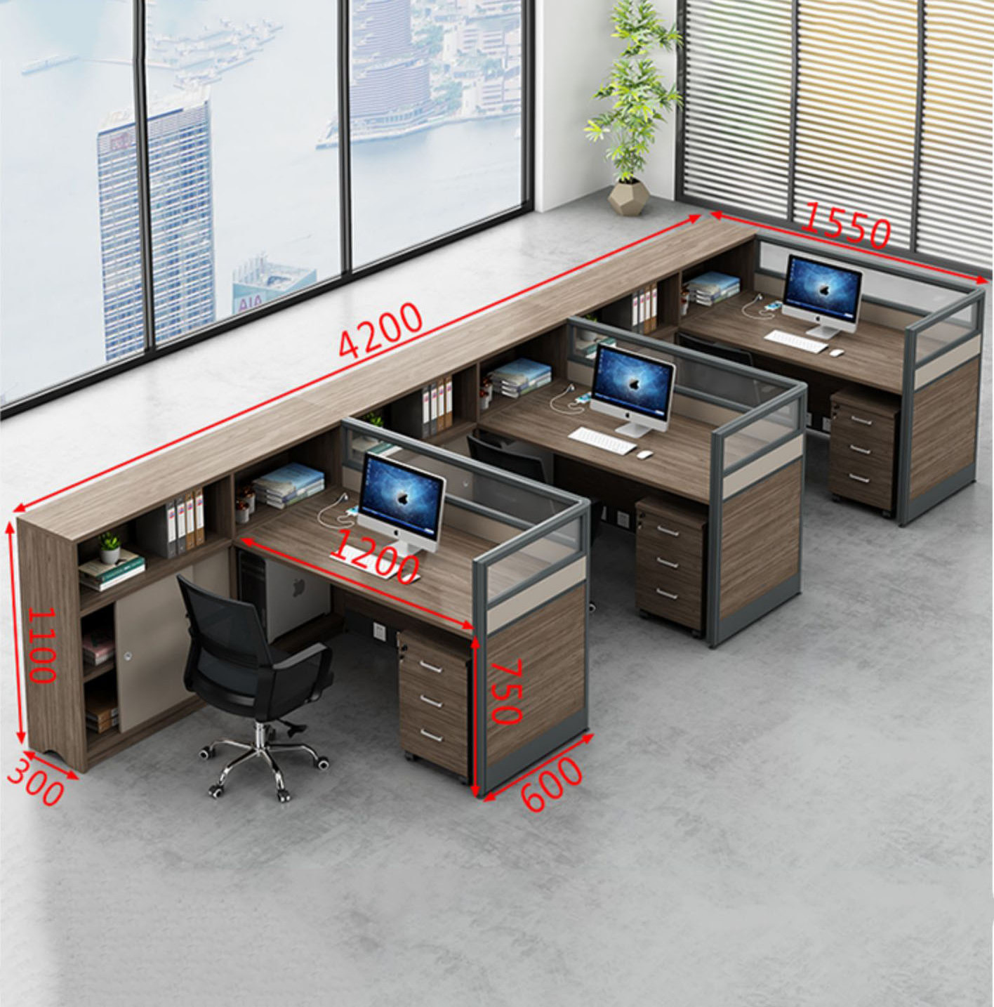 Commercial modern cubicle executive office desk 1 person workstations desk with socket and shelf