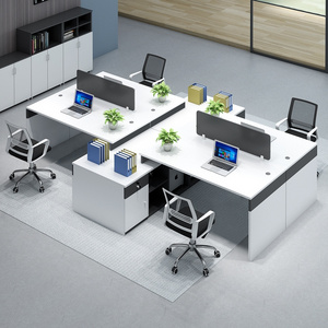 Modern 4 Person Workstation Office Partition 4 Person Cubicle Workstation L Shape Furniture Work Station