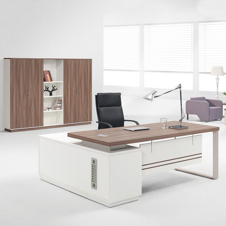 L Shaped Desk Set With Hutch Executive CEO Manager Desk Modern Office Boss Desk