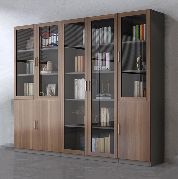 Cheap office shelves bookcase with glass Aluminium alloy doors modern book cabinet