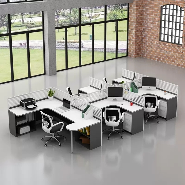 Modern Cubical Office Work Station 5 People Workstation Furniture Glass Partition Call Center Desk