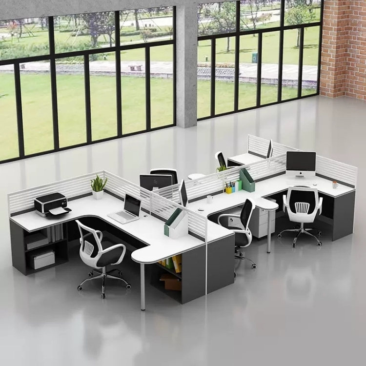 Modern Cubical Office Work Station 5 People Workstation Furniture Glass Partition Call Center Desk