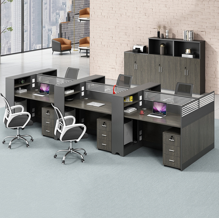 Office furniture staff workstation table cluster office desk cubicles for 4 person with shelves