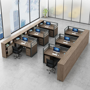 6 spaces large  office cubicle partition workstation with glass partition/shelf good office computer table