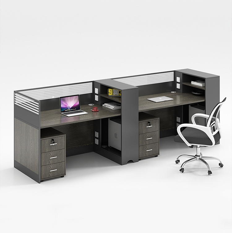 Office furniture staff workstation table cluster office desk cubicles for 4 person with shelves