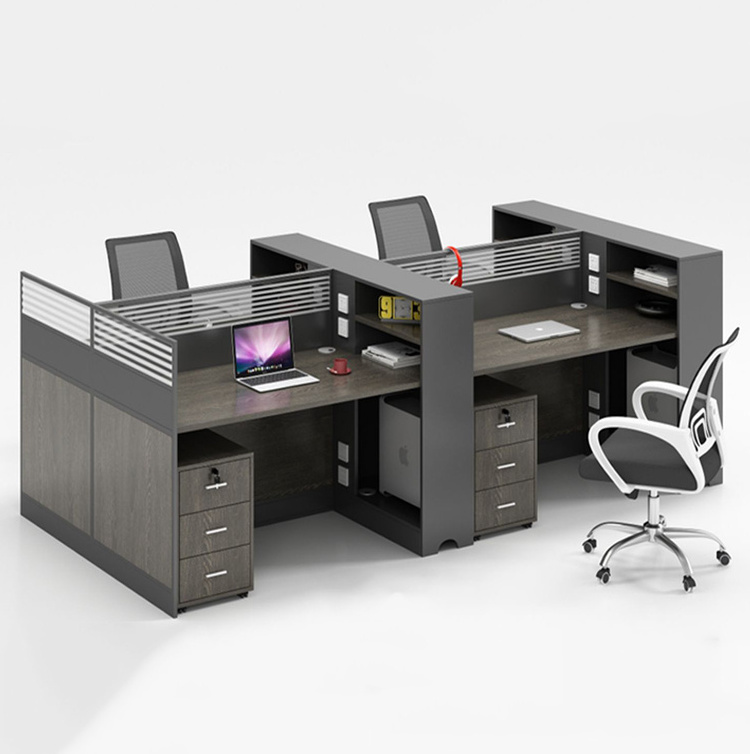 Office furniture staff workstation table cluster office desk cubicles for 4 person with shelves