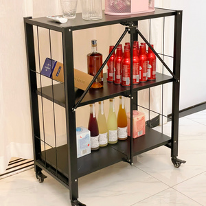 3 Layers Shelves Foldable Metal Shelf Rack Mobile Kitchen Storage Organizer Shelving Unit