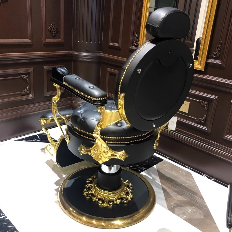 Luxury best-selling retro black gold rotary lift big pump oil head barber chair for barber shop and beauty shop