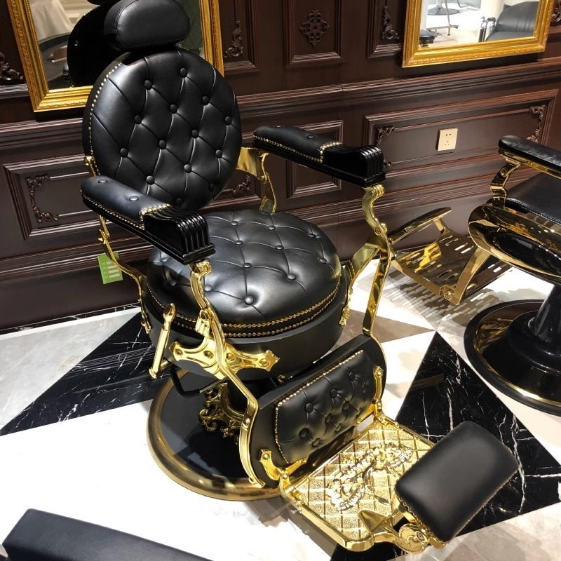 Luxury best-selling retro black gold rotary lift big pump oil head barber chair for barber shop and beauty shop