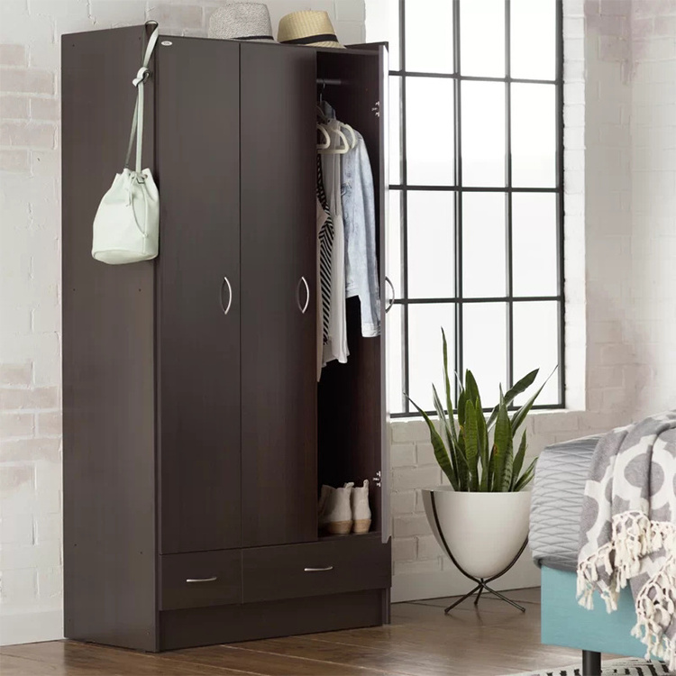 Modern And Simple Wardrobe Bedroom Wooden Combination 2 Door Black Wardrobe