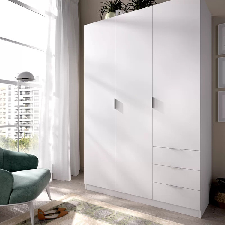 Hot Sales Wood Feature White Wardrobe 3 Drawers 3 Door Closet Wardrobe