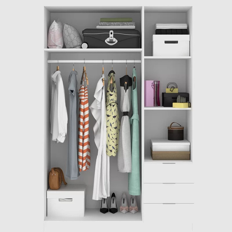 Hot Sales Wood Feature White Wardrobe 3 Drawers 3 Door Closet Wardrobe