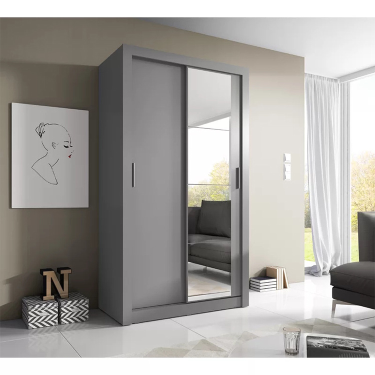 Wardrobe 2 Door Bedroom Design Modern Mirror Sliding Support Grey Wardrobe