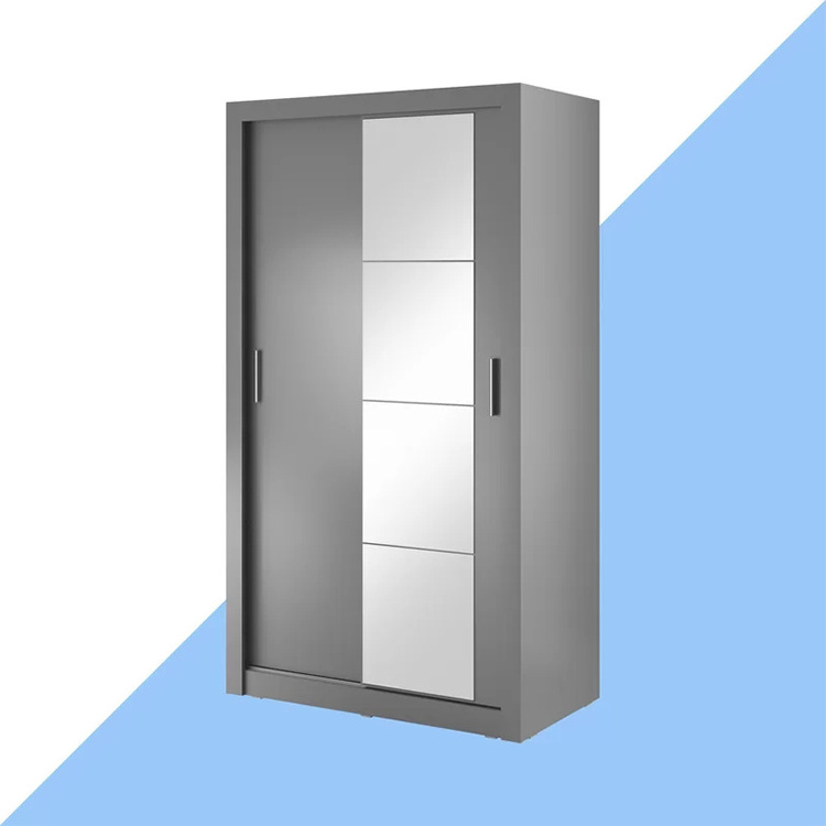 Wardrobe 2 Door Bedroom Design Modern Mirror Sliding Support Grey Wardrobe