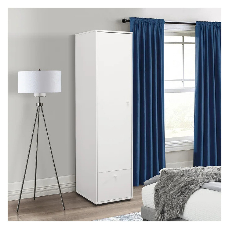 Hot Sale Wooden Narrow White Wardrobe For Single Door Home Clothing Cabinet