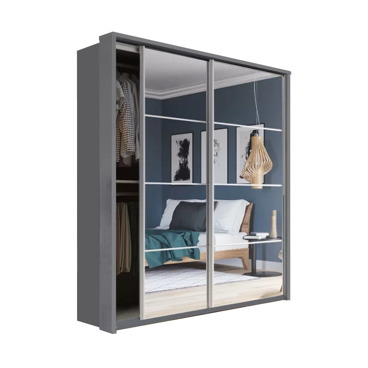 Chinese Wholesale Family Furniture Black Premium Armoire With Mirror 2 Door Sliding Wardrobe