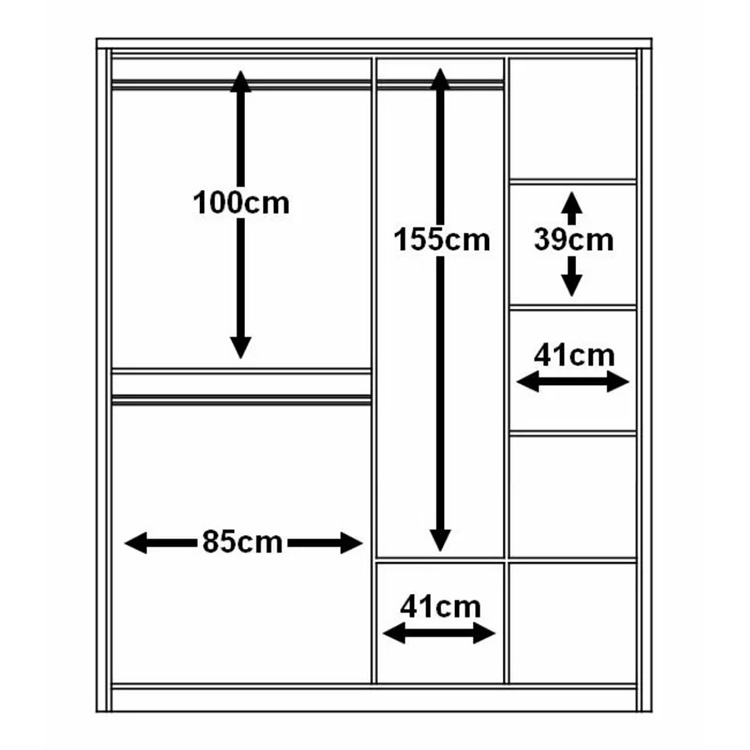 Chinese Wholesale Family Furniture Black Premium Armoire With Mirror 2 Door Sliding Wardrobe