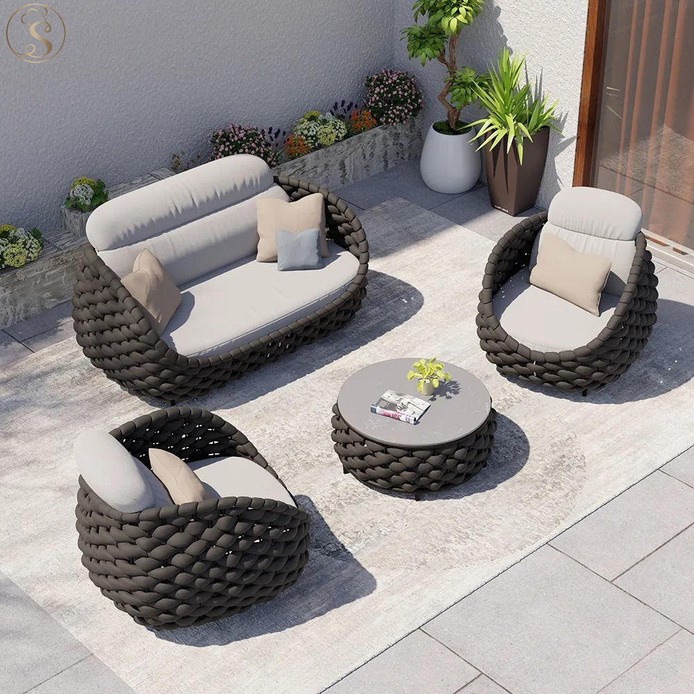 Outdoor furniture set garden network red woven rope sofa outdoor rattan woven outdoor sofa set