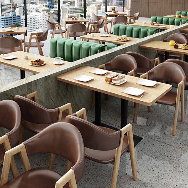 Customize wooden restaurant green leather booth seating with table sets for cafe restaurant