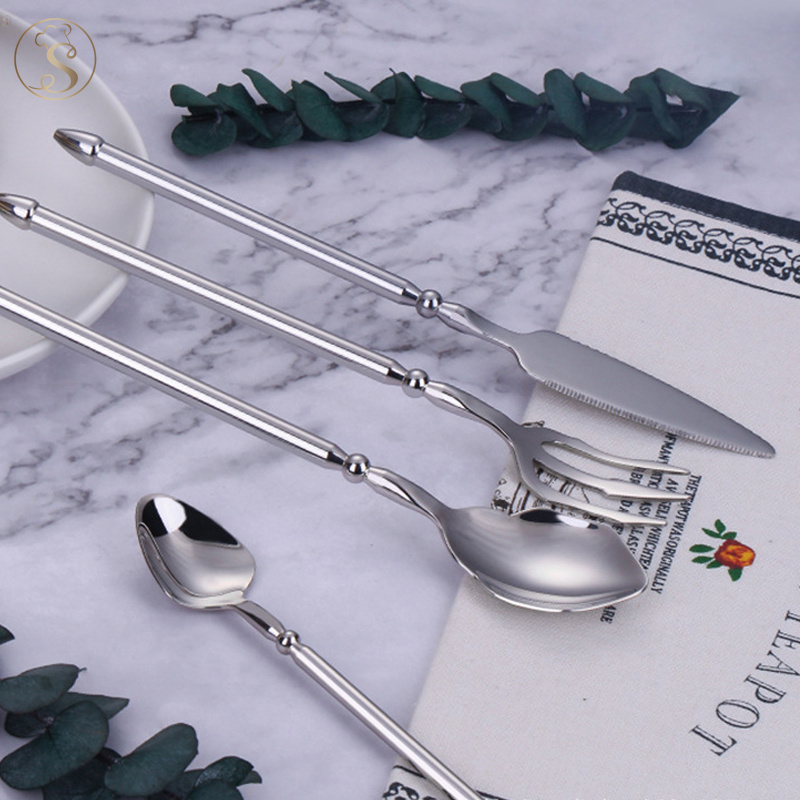 18 10 Stainless Steel Cutlery set Western dinner tableware Knife fork Spoon Gift set flatware sets for wedding