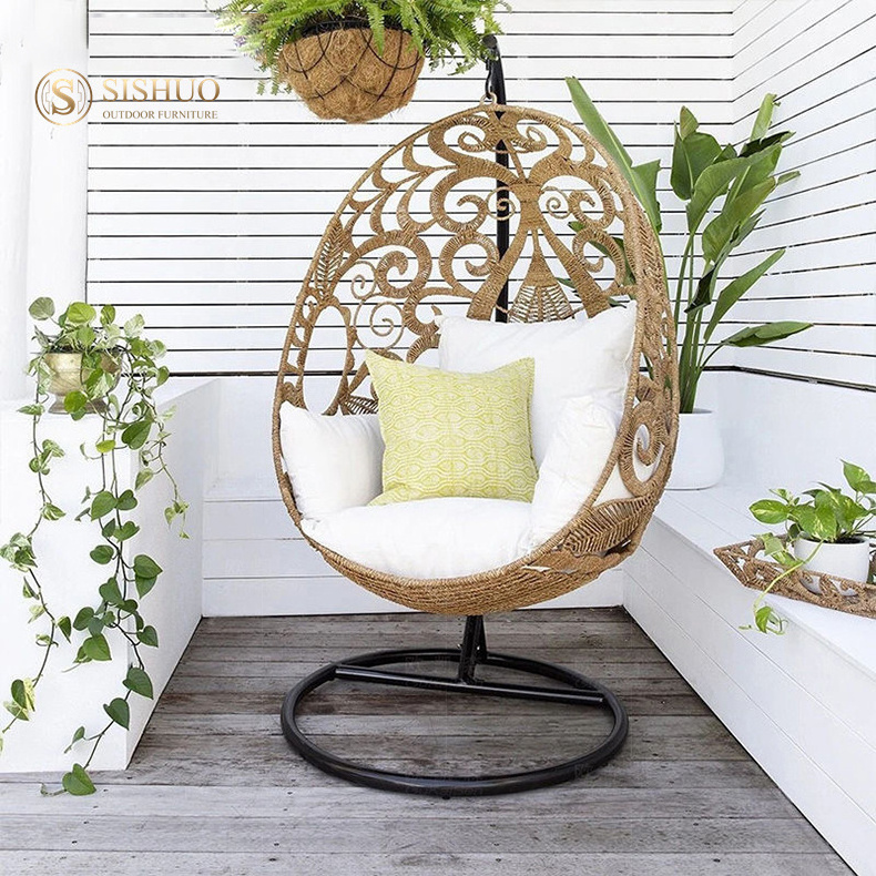 Balcony Courtyard Garden Furniture Lazy Hand-Woven Outdoor Egg Shaped Outdoor Patio Swing With Stand