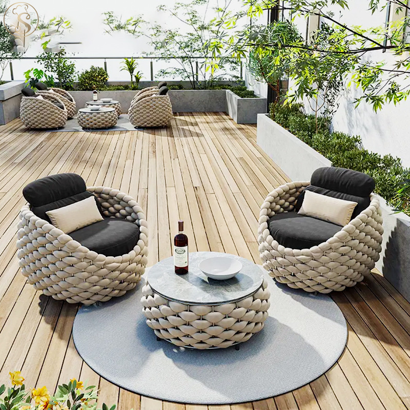 Outdoor furniture set garden network red woven rope sofa outdoor rattan woven outdoor sofa set