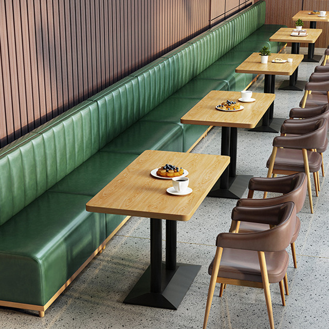 Customize wooden restaurant green leather booth seating with table sets for cafe restaurant