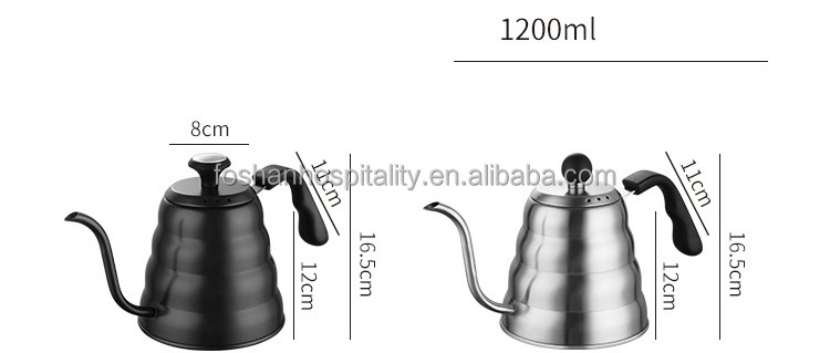 1L 1.2L sliver Color Pour Over Kettle with Thermometer Stainless Steel Gooseneck Coffee Pot for Home Office Cafe