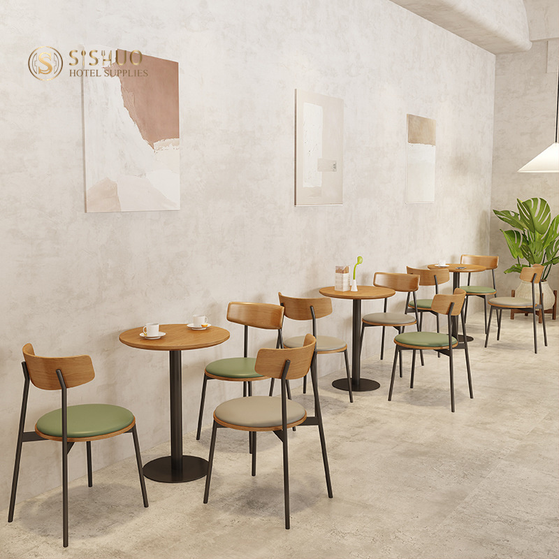 Light and extravagant milk tea shop simple dessert shop tea restaurant coffee shop leather card seat sofa booth cafe chairs wood